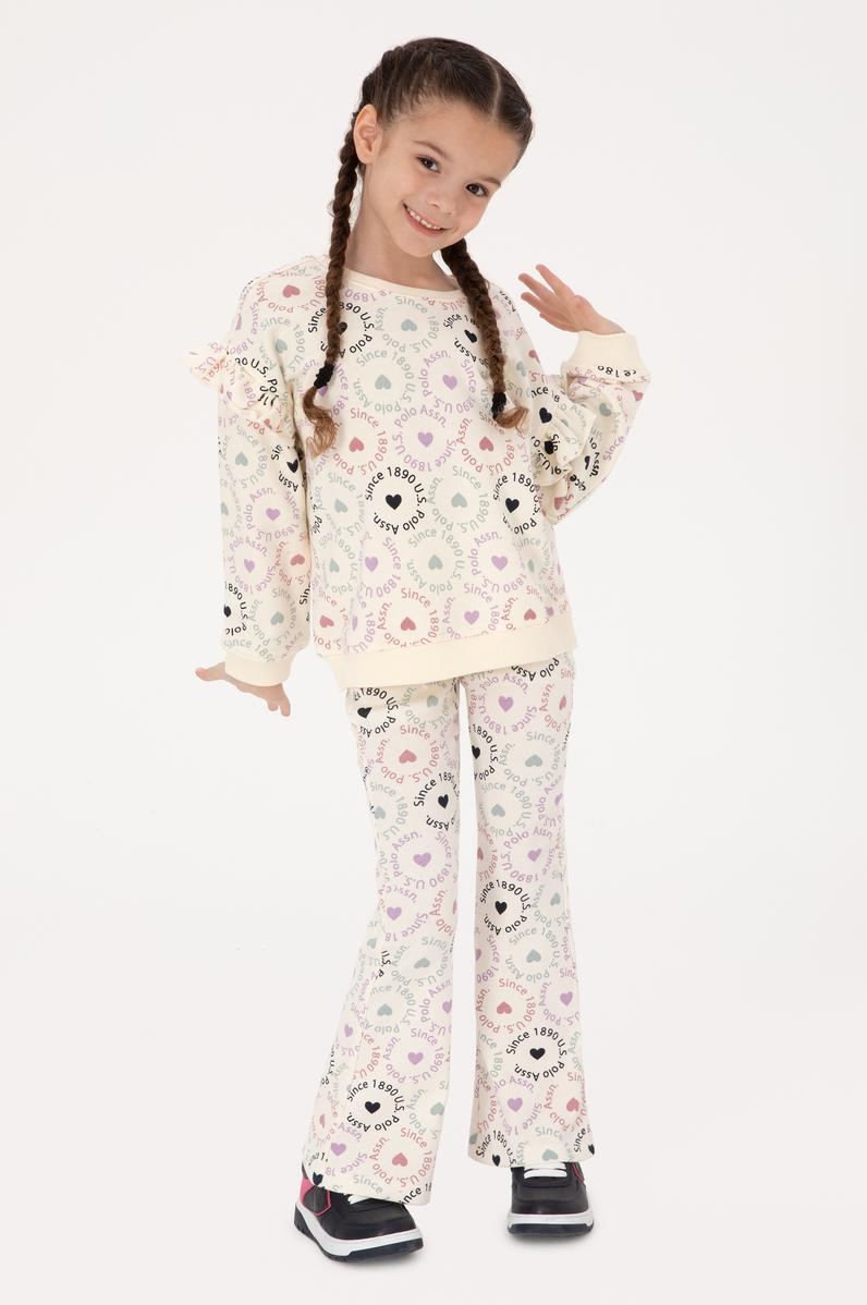 Kız Çocuk Krem Bisiklet Yaka Sweatshirt
