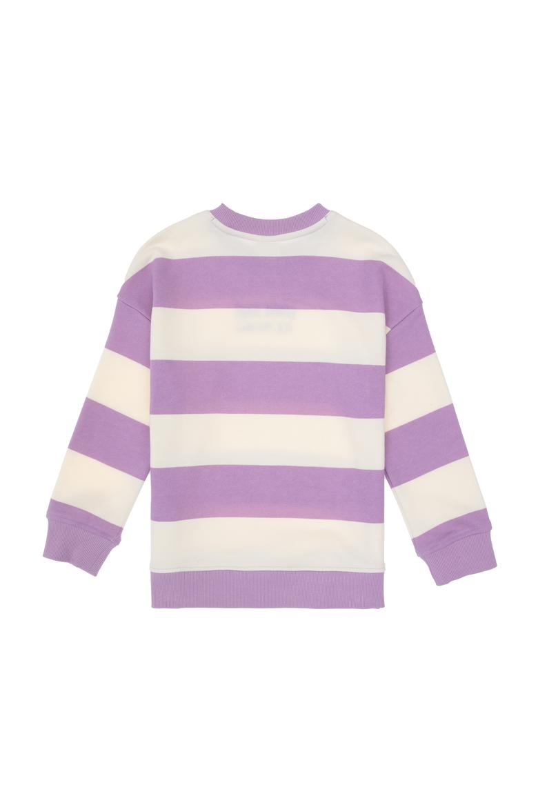 Kız Çocuk Lila Çizgili Bisiklet Yaka Sweatshirt - 50317898005