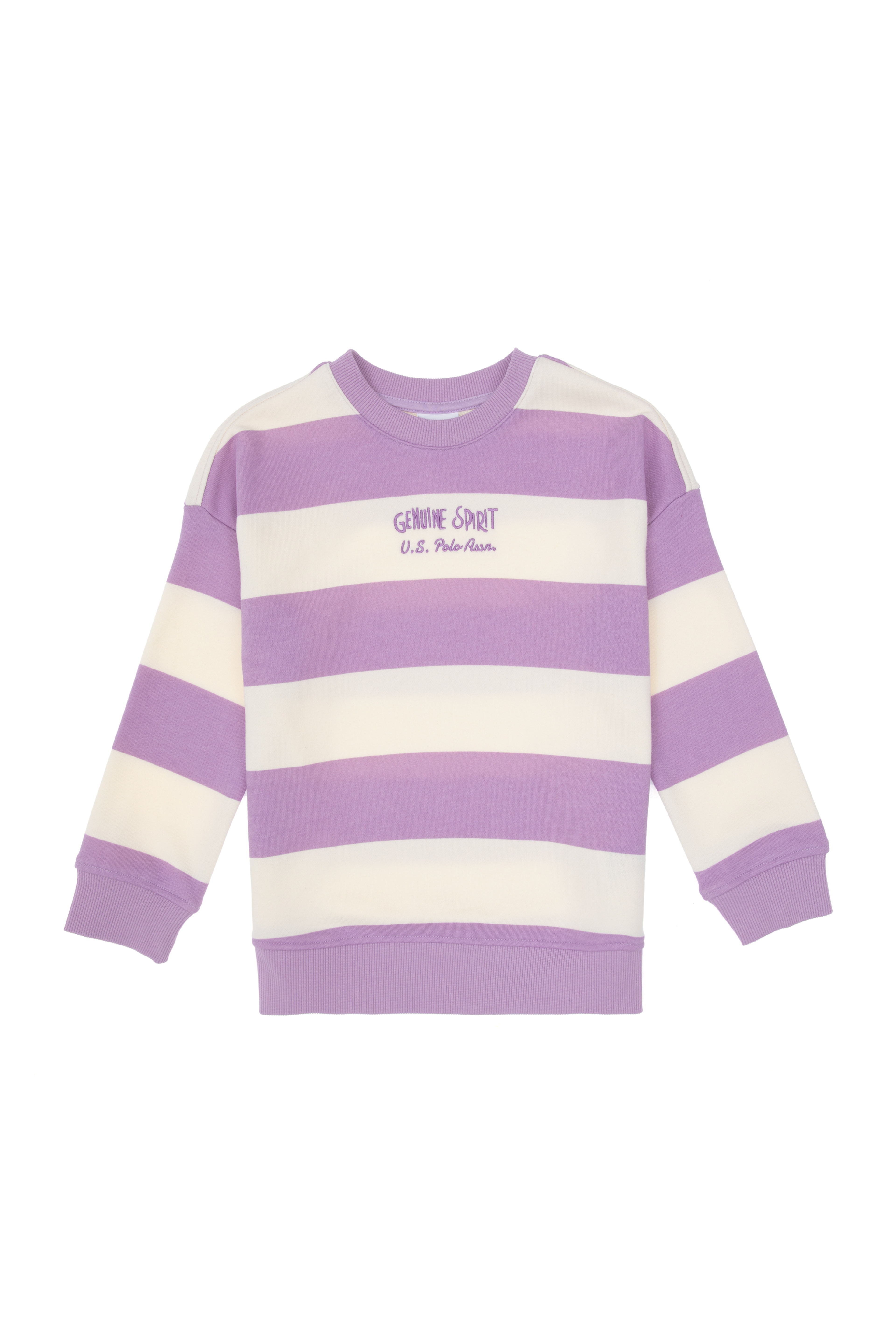 Kız Çocuk Lila Çizgili Bisiklet Yaka Sweatshirt