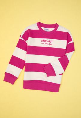Kız Çocuk Pembe Çizgili Bisiklet Yaka Sweatshirt - 50317898022
