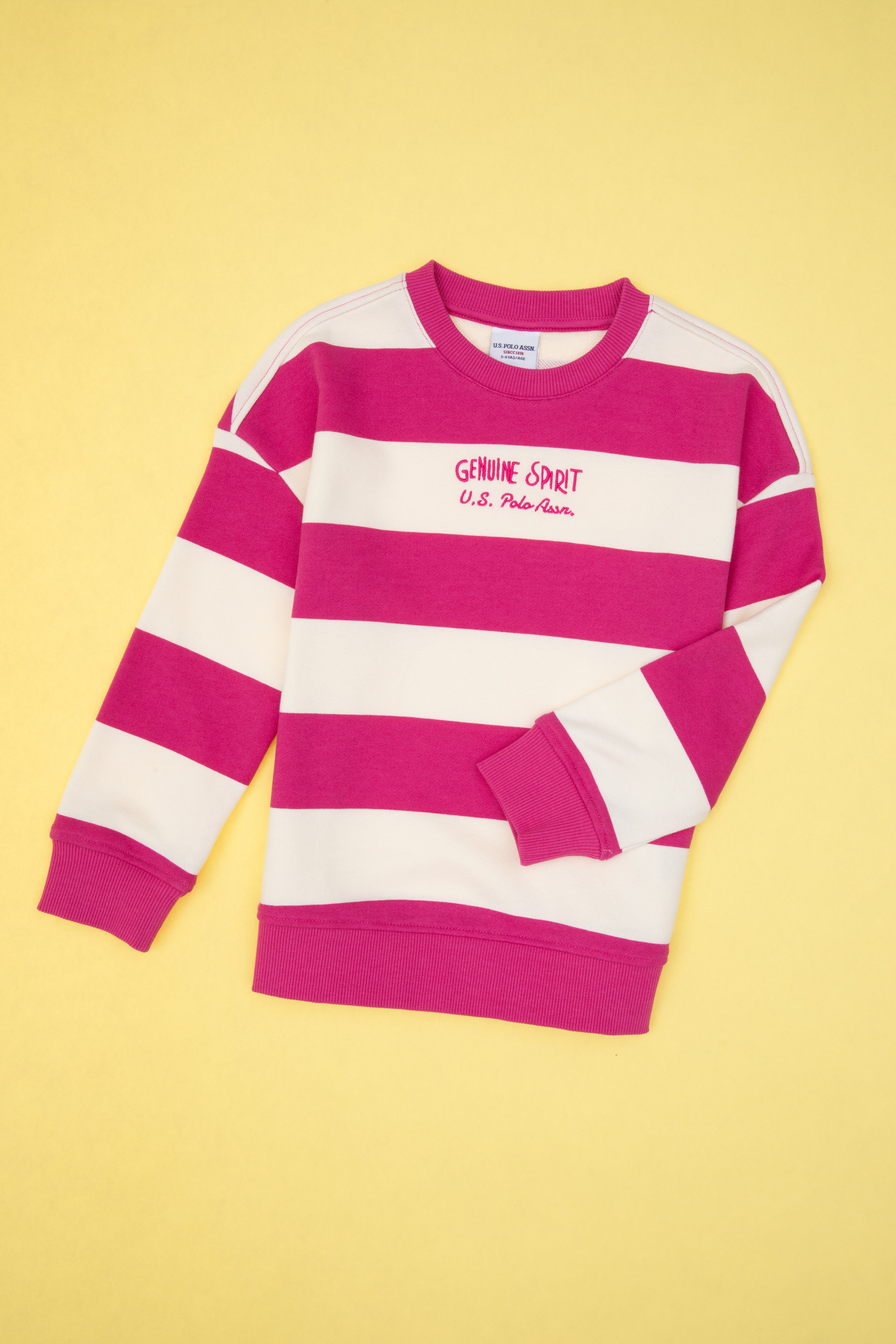 Kız Çocuk Pembe Çizgili Bisiklet Yaka Sweatshirt