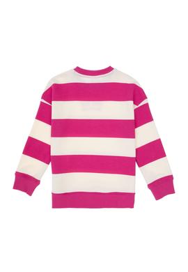Kız Çocuk Pembe Çizgili Bisiklet Yaka Sweatshirt - 50317898022
