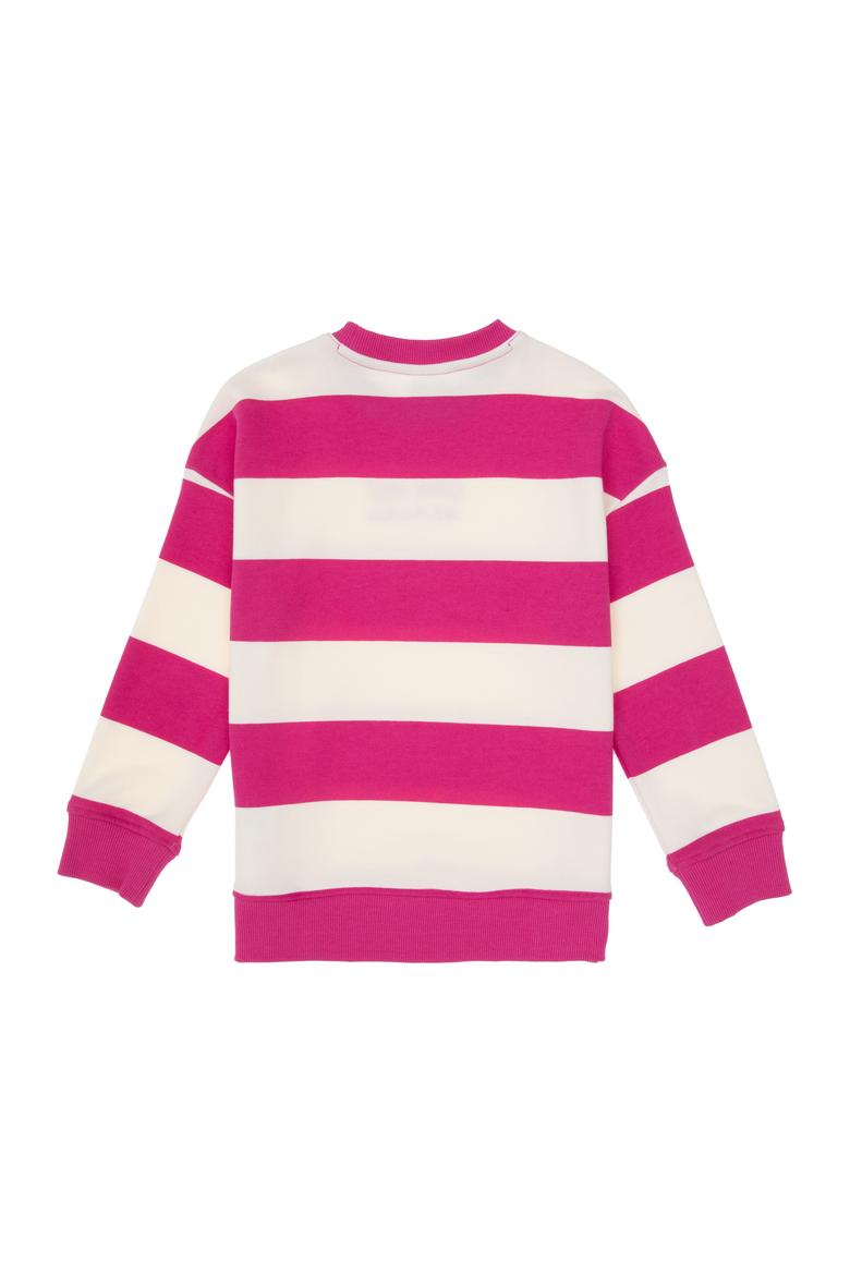 Kız Çocuk Pembe Çizgili Bisiklet Yaka Sweatshirt - 50317898022