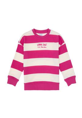 Kız Çocuk Pembe Çizgili Bisiklet Yaka Sweatshirt - 50317898022