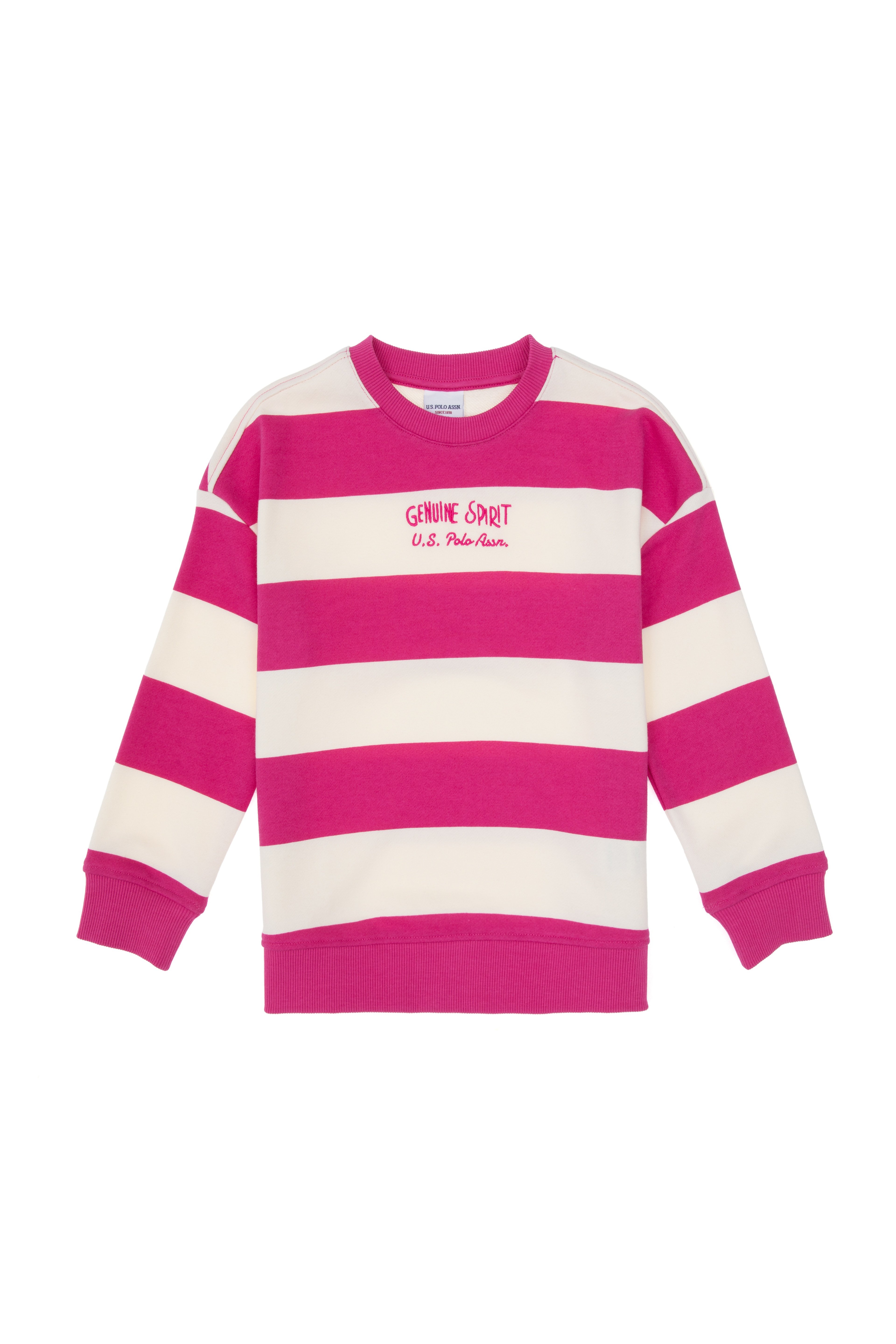 Kız Çocuk Pembe Çizgili Bisiklet Yaka Sweatshirt - Image 4