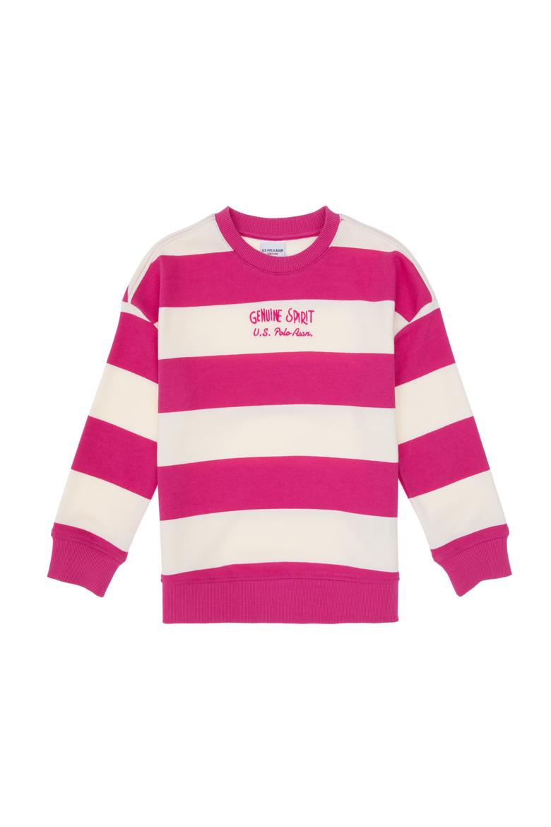 Kız Çocuk Pembe Çizgili Bisiklet Yaka Sweatshirt - 50317898022