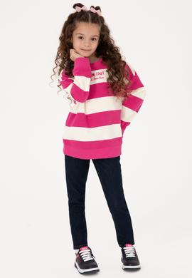 Kız Çocuk Pembe Çizgili Bisiklet Yaka Sweatshirt - 50317898022