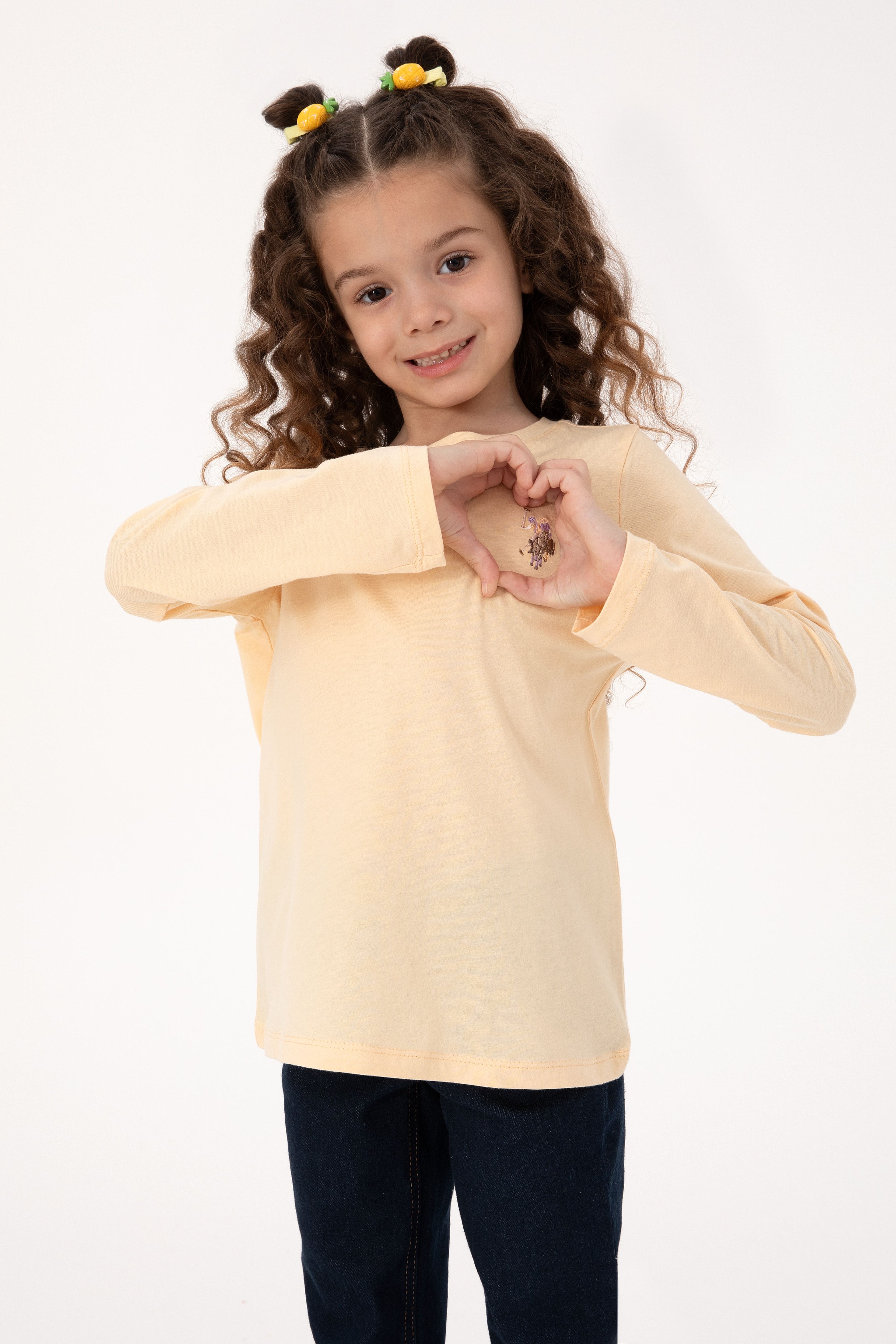 Kız Çocuk Sarı Bisiklet Yaka Basic Sweatshirt - Image 1