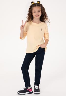 Kız Çocuk Sarı Bisiklet Yaka Basic Sweatshirt - 50317915027
