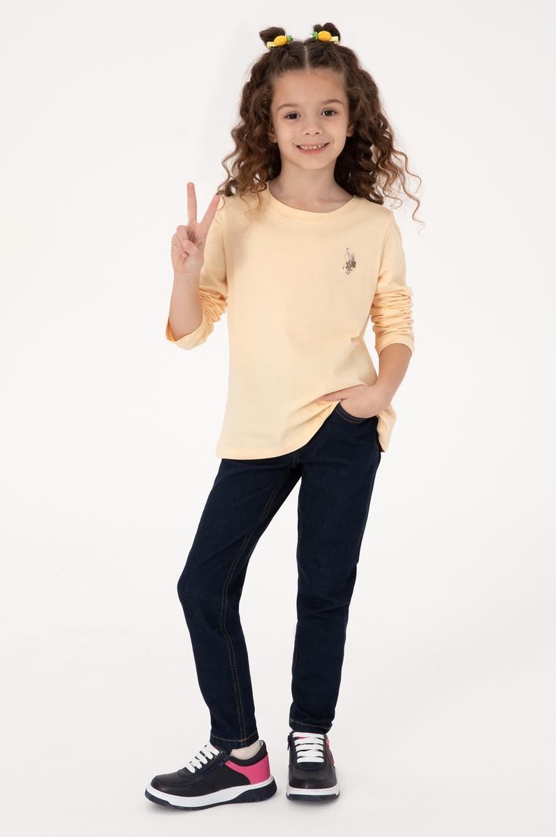 Kız Çocuk Sarı Bisiklet Yaka Basic Sweatshirt