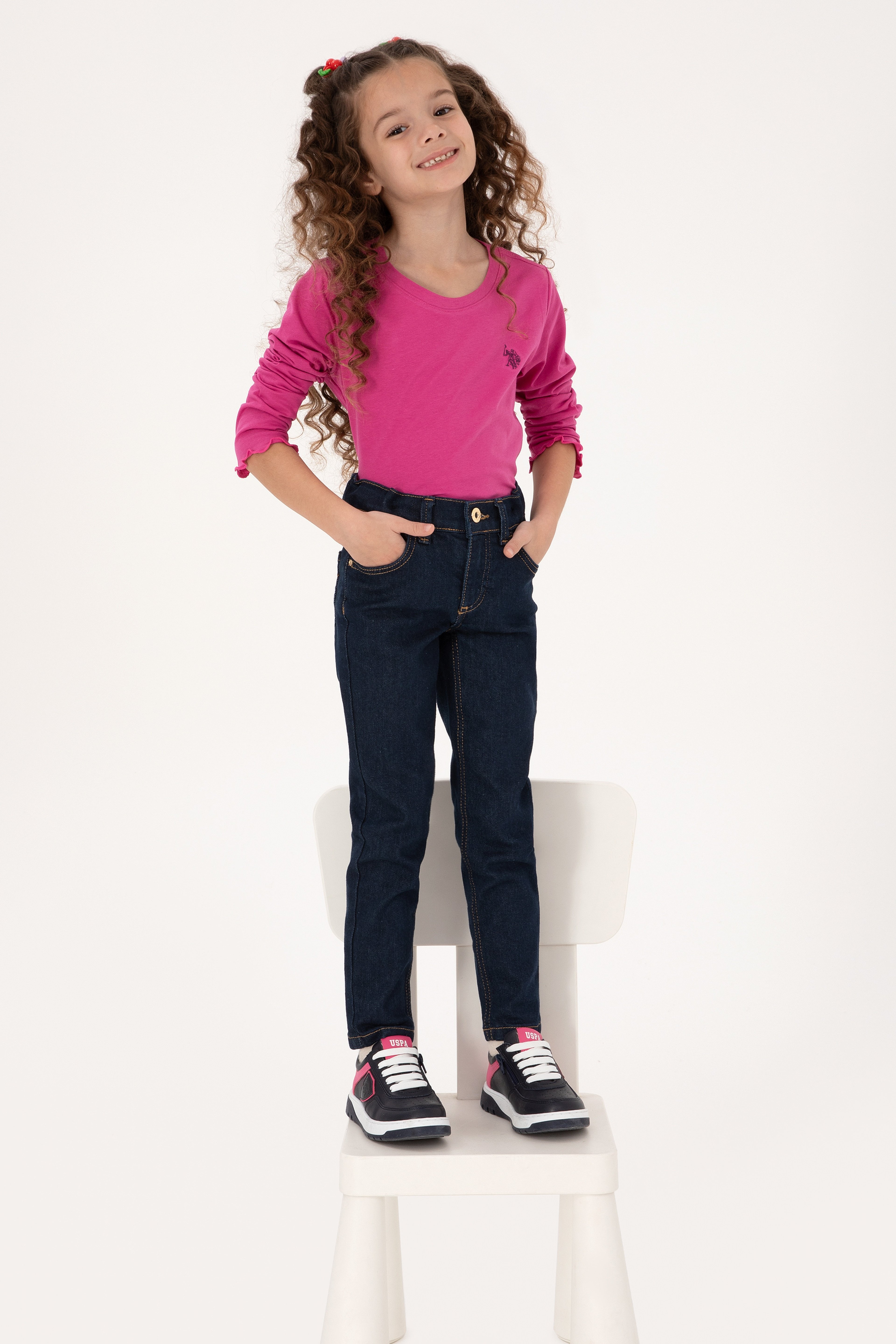 Kız Çocuk Koyu Mavi Slim Fit Jean Pantolon - Image 2