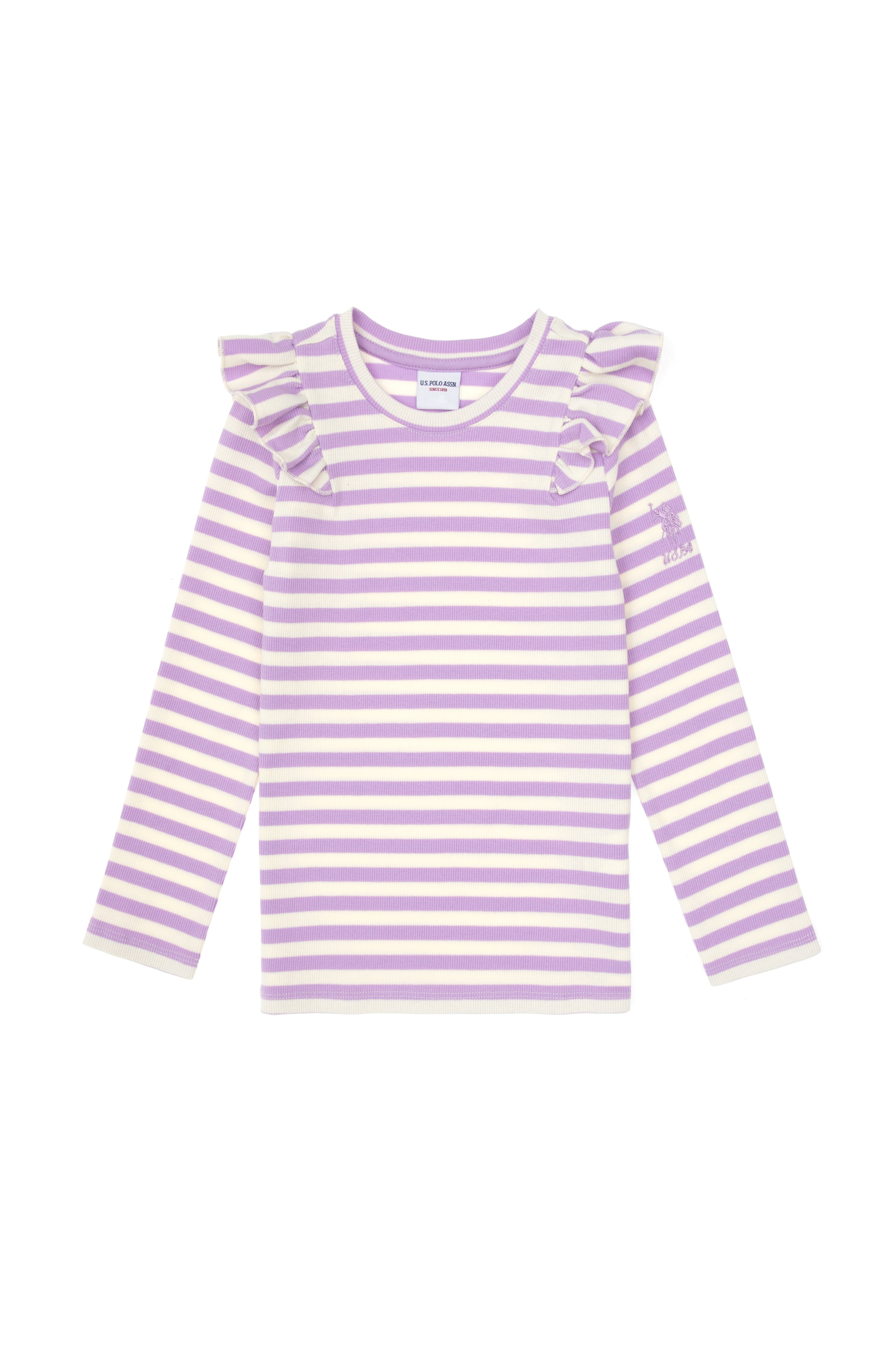 Kız Çocuk Lila Çizgili Bisiklet Yaka Sweatshirt - Image 4