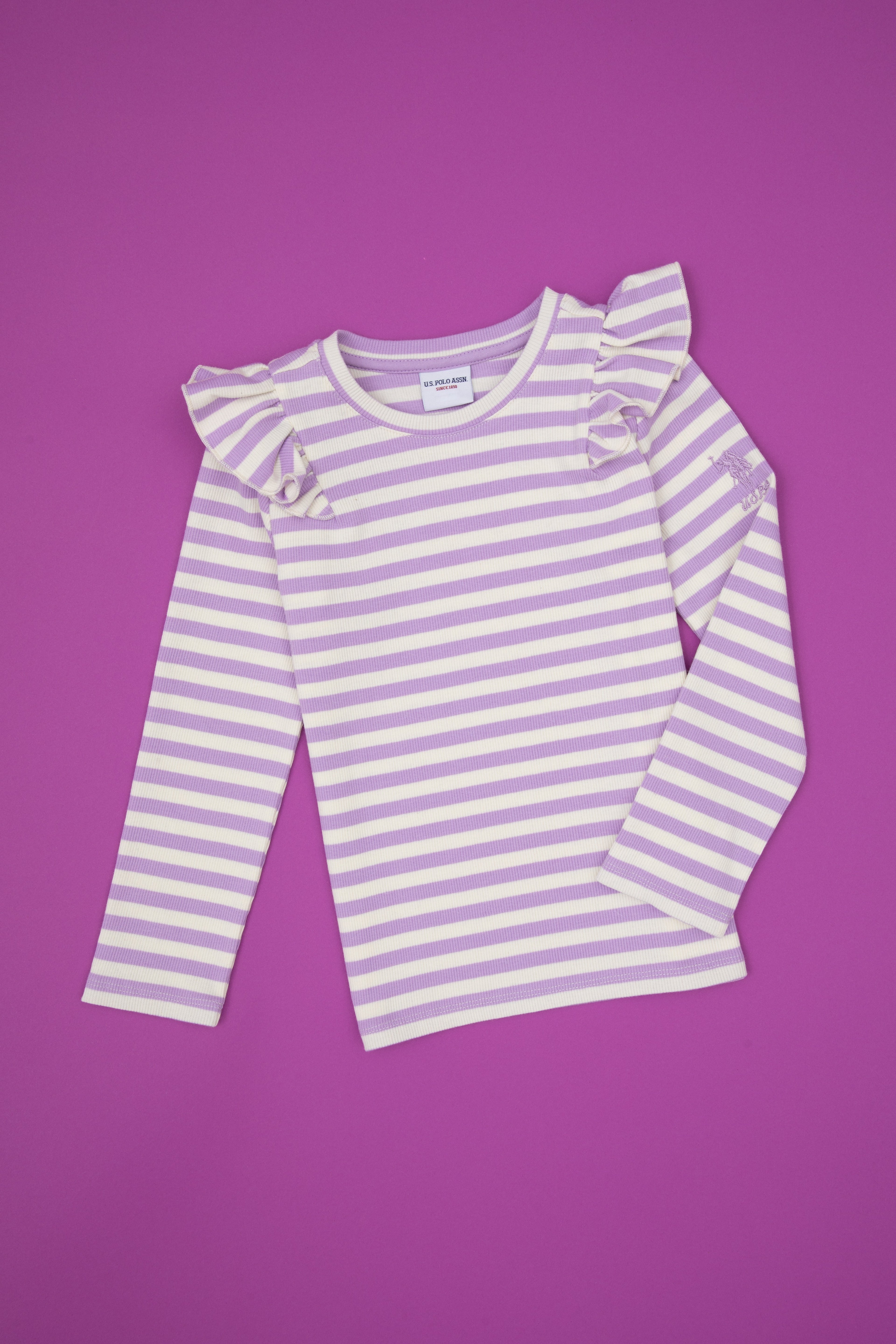 Kız Çocuk Lila Çizgili Bisiklet Yaka Sweatshirt - Image 3