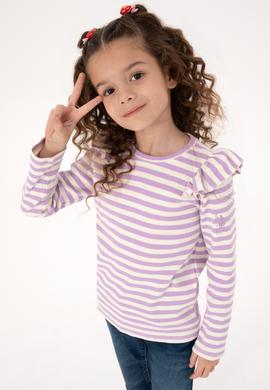 Kız Çocuk Lila Çizgili Bisiklet Yaka Sweatshirt - 50317983010