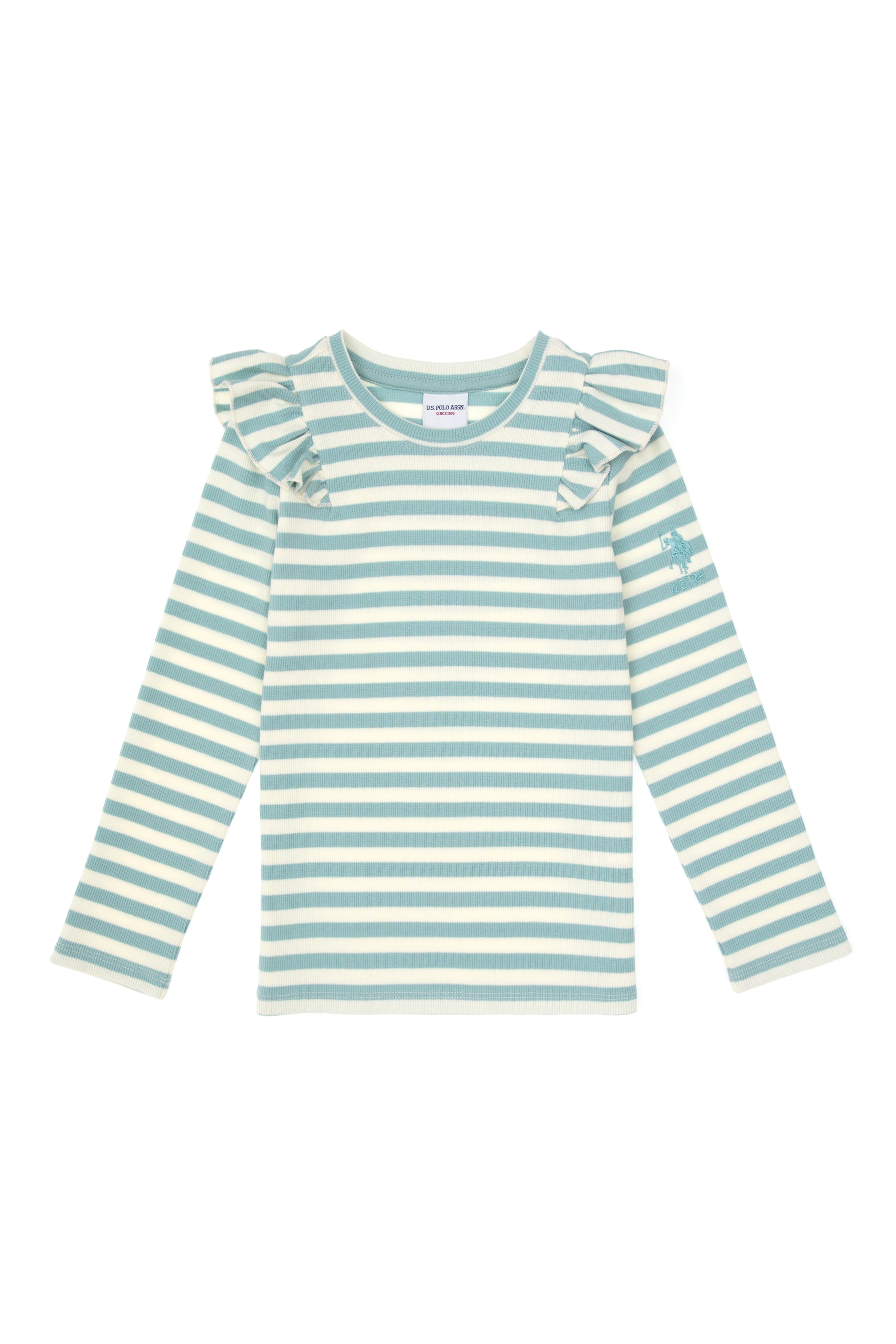 Kız Çocuk Mint Çizgili Bisiklet Yaka Sweatshirt - Image 4