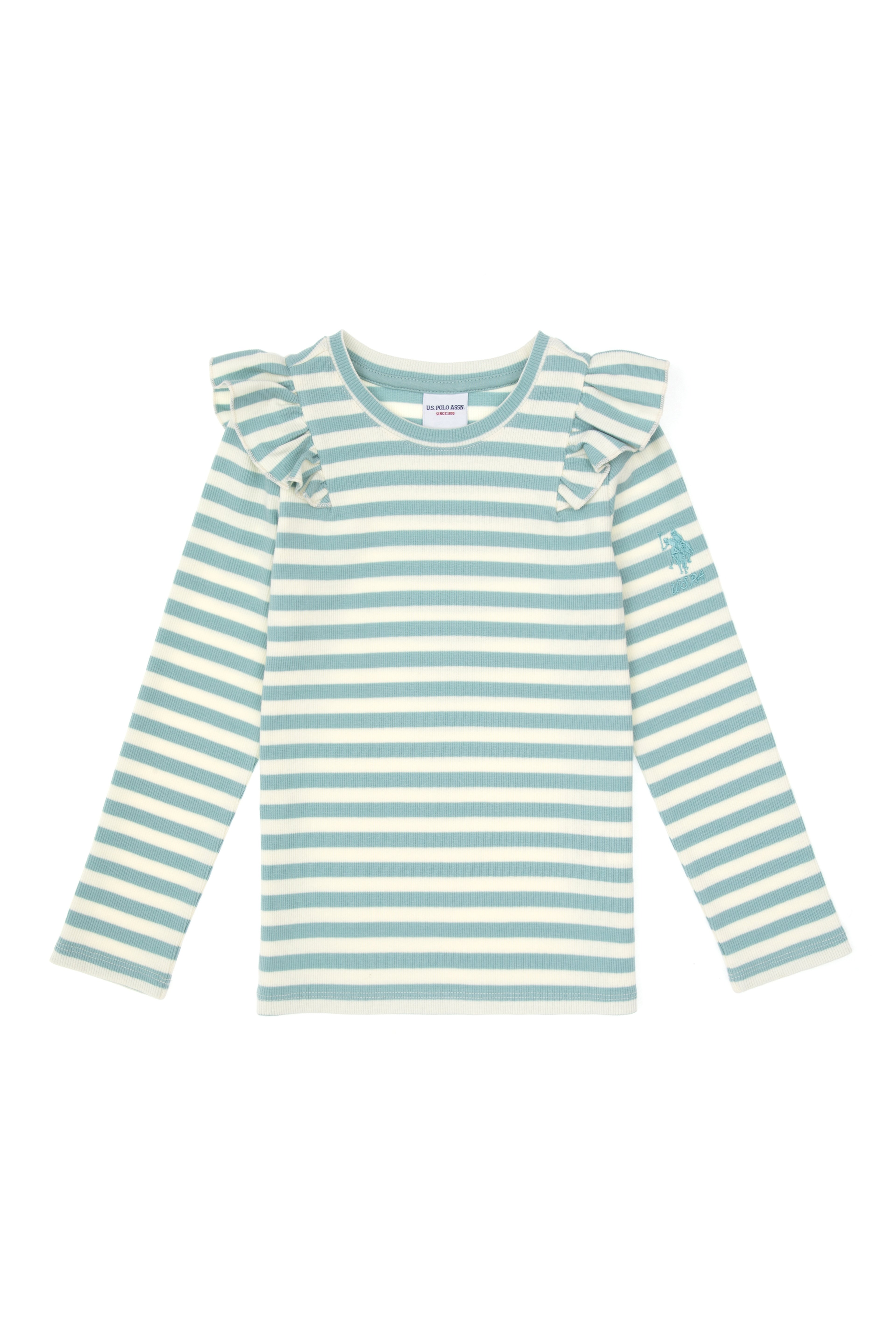 Kız Çocuk Mint Çizgili Bisiklet Yaka Sweatshirt