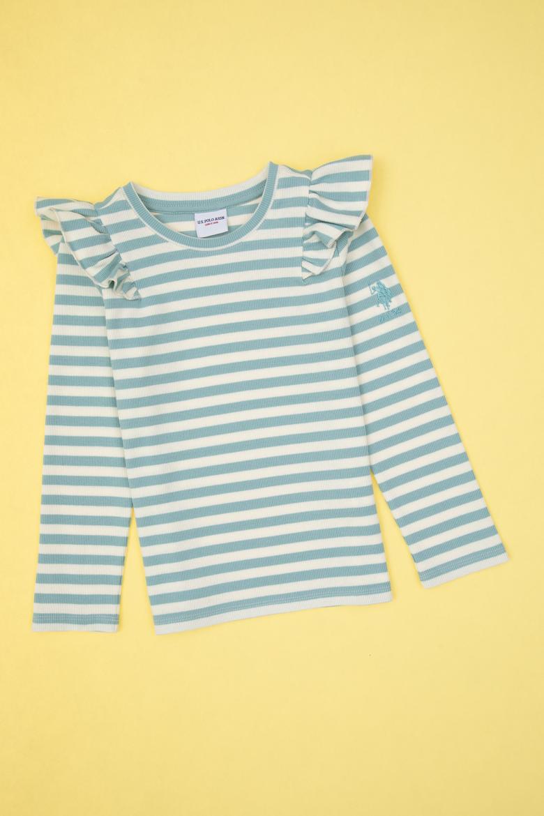 Kız Çocuk Mint Çizgili Bisiklet Yaka Sweatshirt - 50317983030