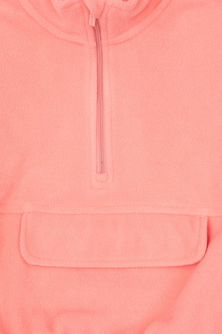 Kız Çocuk Neon Pembe Polarlı Yarım Fermuarlı Sweatshirt - 50317992012