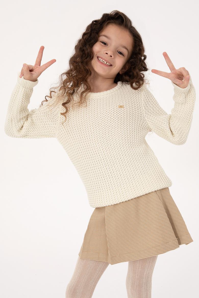 Kız Çocuk Bisiklet Yaka Krem Kazak