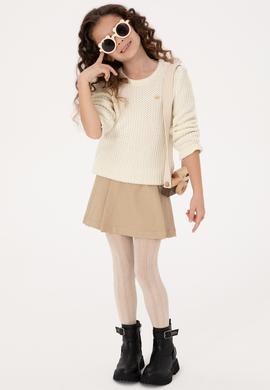 Kız Çocuk Bisiklet Yaka Krem Kazak - 50316269021