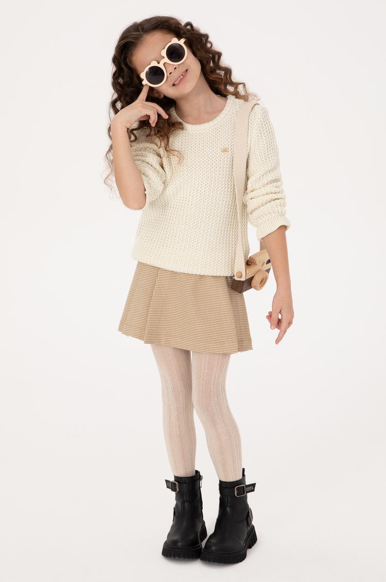 Kız Çocuk Bisiklet Yaka Krem Kazak