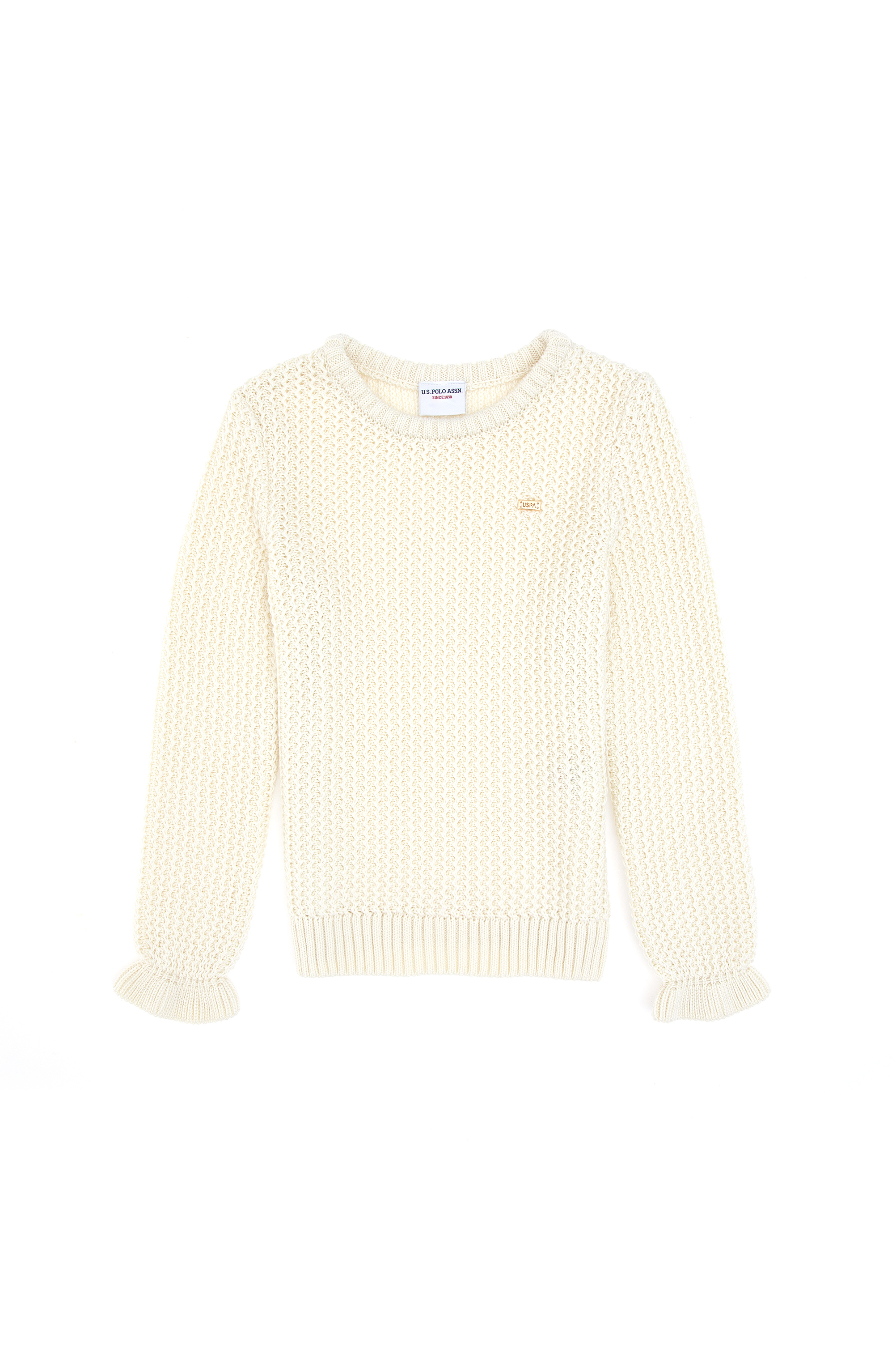 ژاکت بافتنی یقه گرد کرم رنگ رگولار دخترانه یو اس پولو | U.S. Polo Assn. - تصویر 4