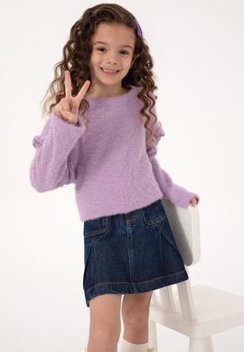 Kız Çocuk Lila Kolları Fırfırlı Bisiklet Yaka Sweatshirt - 50317904004
