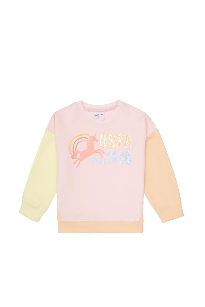 Kız Çocuk Açık Pembe Bisiklet Yaka Sweatshirt - 50317979006