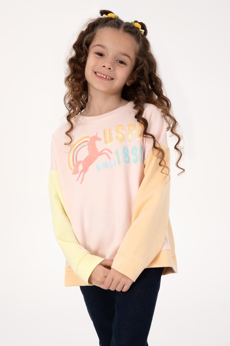 Kız Çocuk Açık Pembe Bisiklet Yaka Sweatshirt