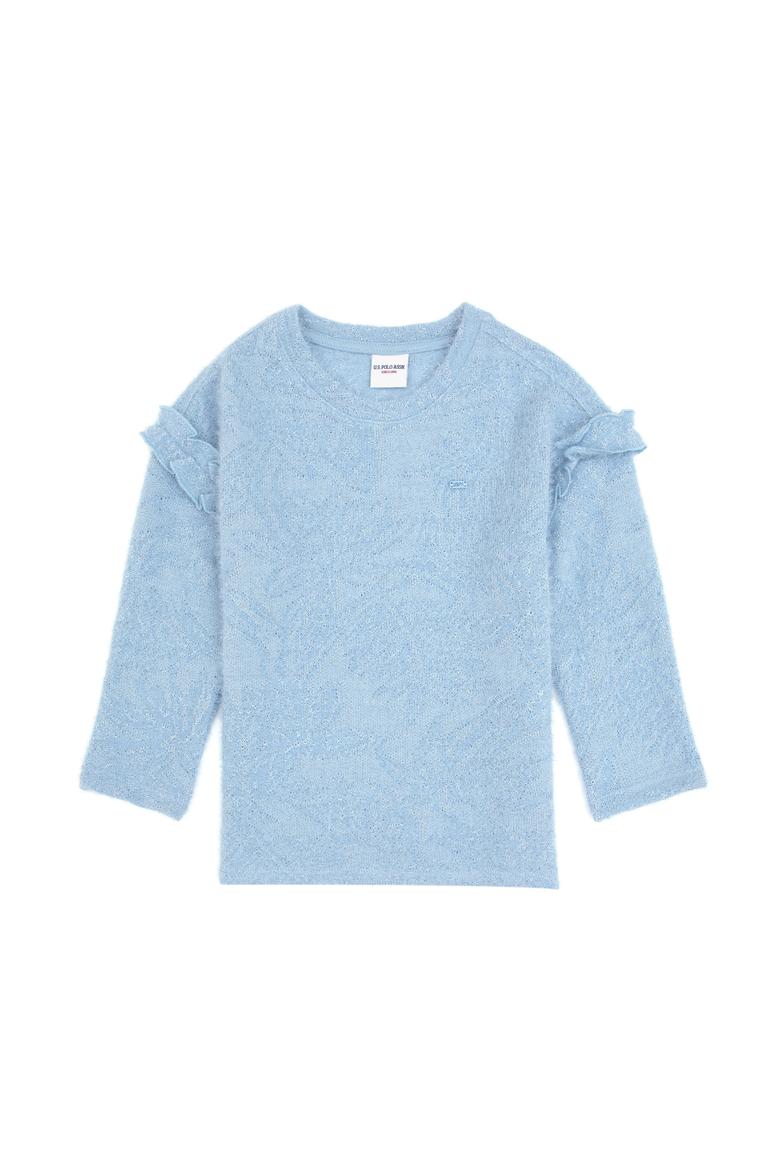 Kız Çocuk Mavi Kolları Fırfır Detaylı Bisiklet Yaka Sweatshirt - 50317904013