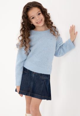 Kız Çocuk Mavi Kolları Fırfır Detaylı Bisiklet Yaka Sweatshirt - 50317904013