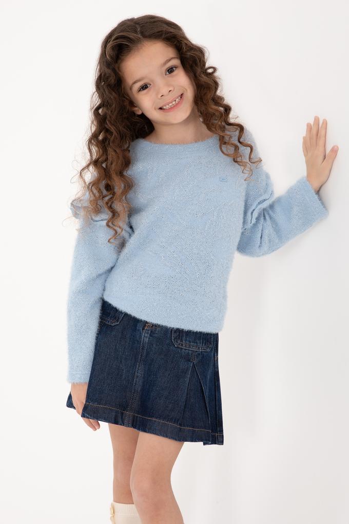 Kız Çocuk Mavi Kolları Fırfır Detaylı Bisiklet Yaka Sweatshirt