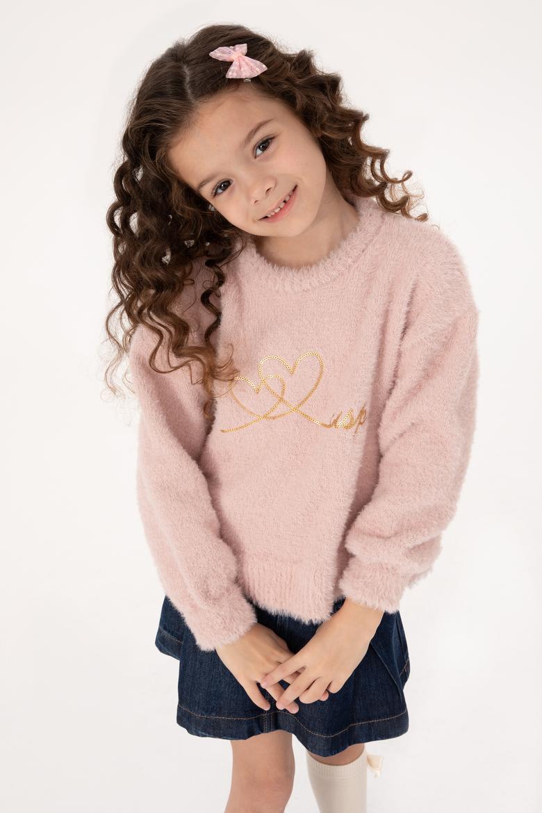 Kız Çocuk Bisiklet Yaka Pudra Kazak - 50315771001