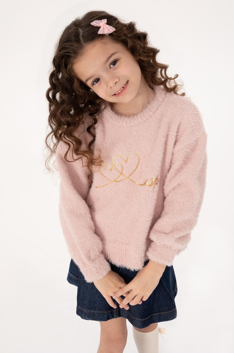 Kız Çocuk Bisiklet Yaka Pudra Kazak