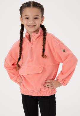 Kız Çocuk Neon Pembe Polarlı Yarım Fermuarlı Sweatshirt - 50317992012