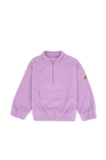 Kız Çocuk Lila Polarlı Yarım Fermuarlı Sweatshirt