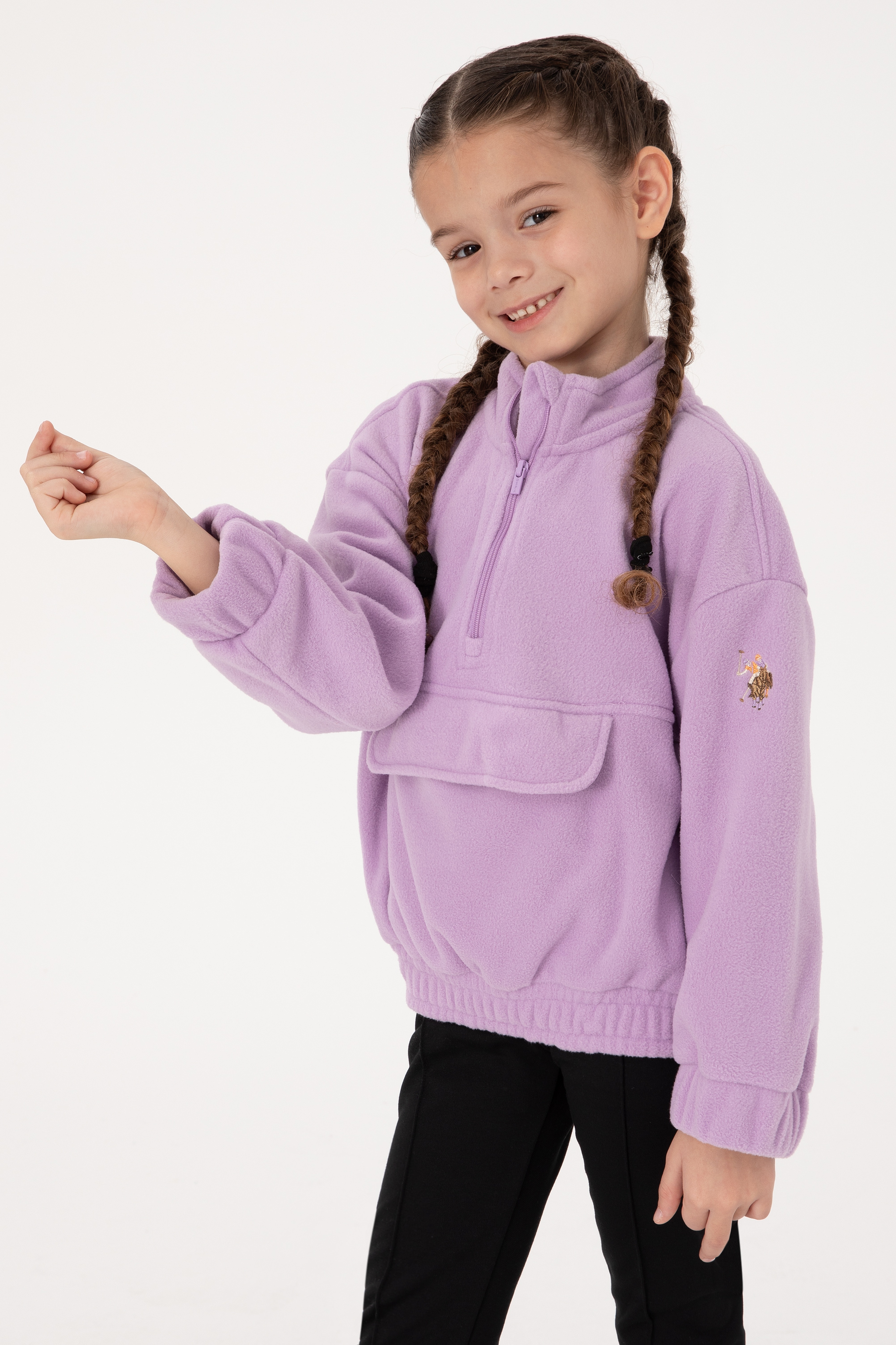 Kız Çocuk Lila Polarlı Yarım Fermuarlı Sweatshirt - Image 1