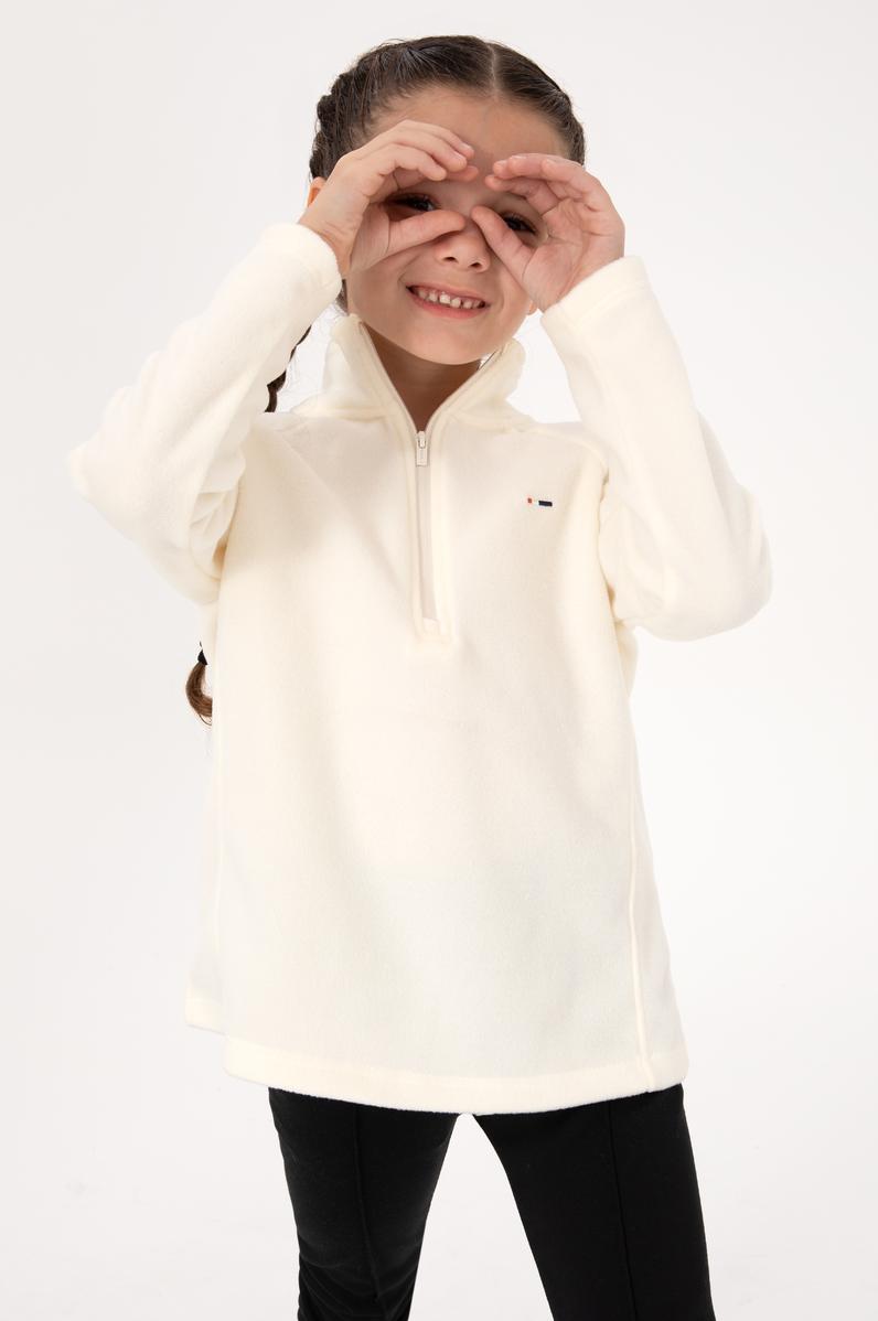 Kız Çocuk Krem Polarlı Yarım Fermuarlı Sweatshirt
