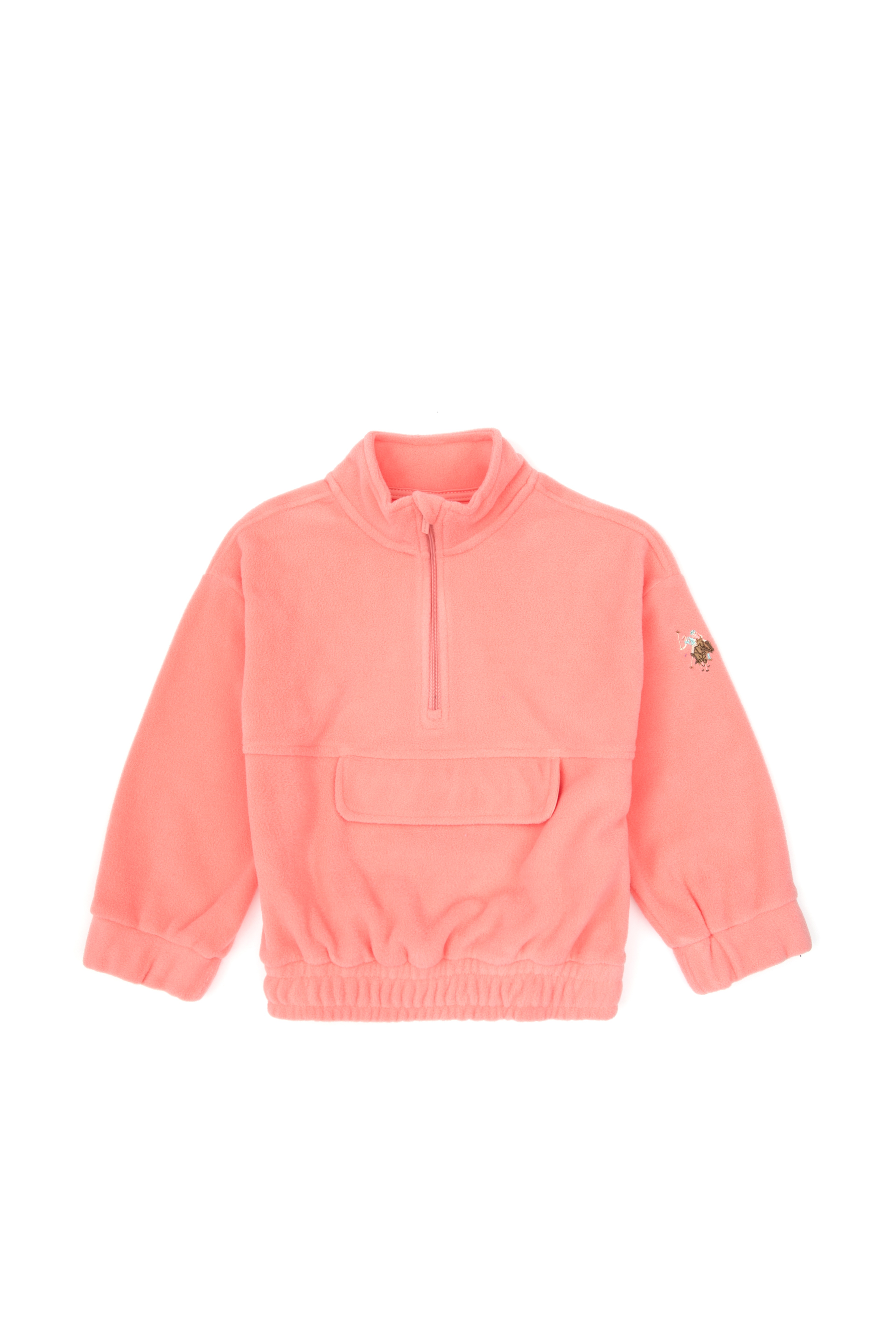Kız Çocuk Neon Pembe Polarlı Yarım Fermuarlı Sweatshirt - Image 3