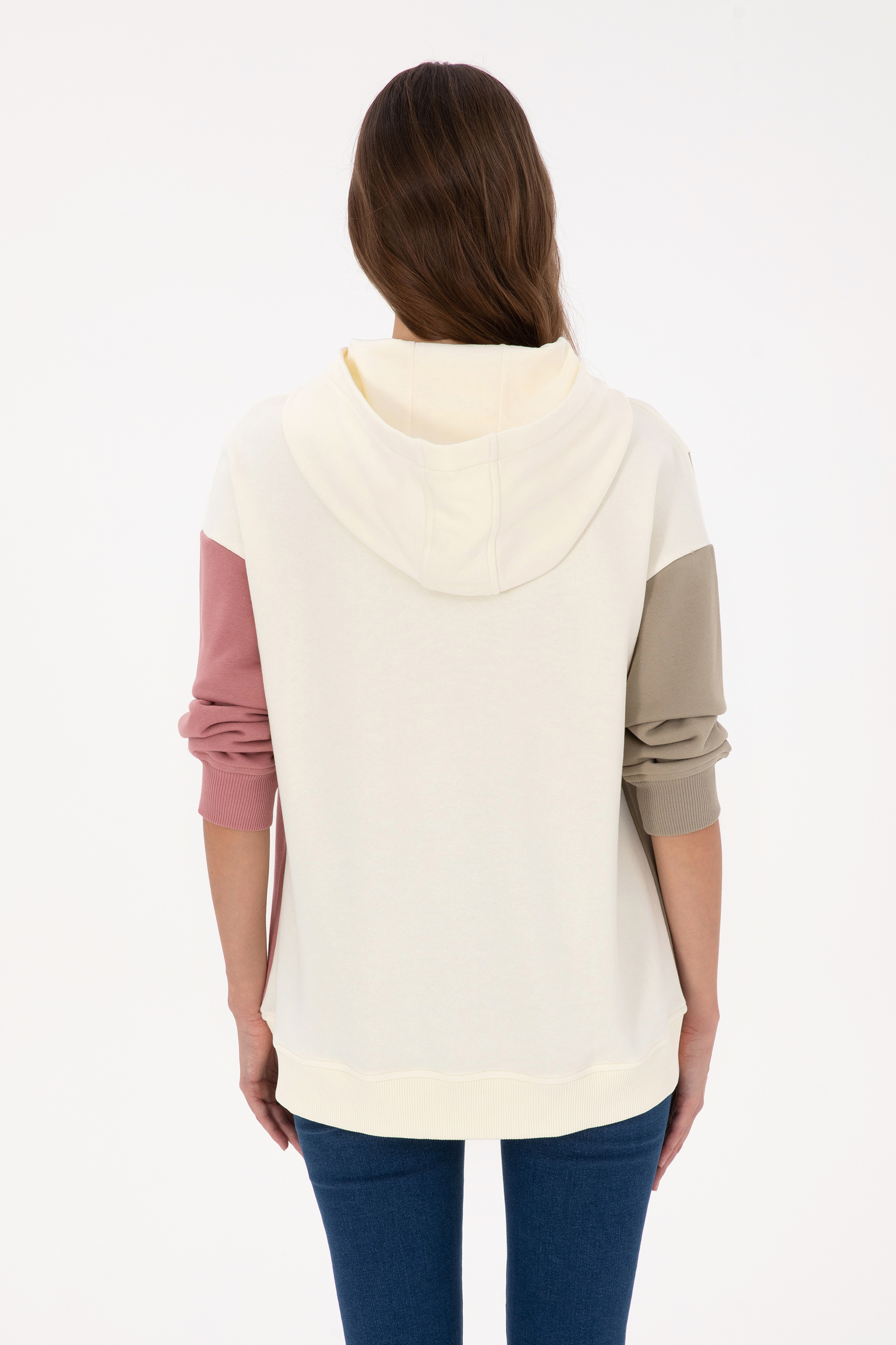 Kadın Krem Kapüşonlu Sweatshirt - Image 5