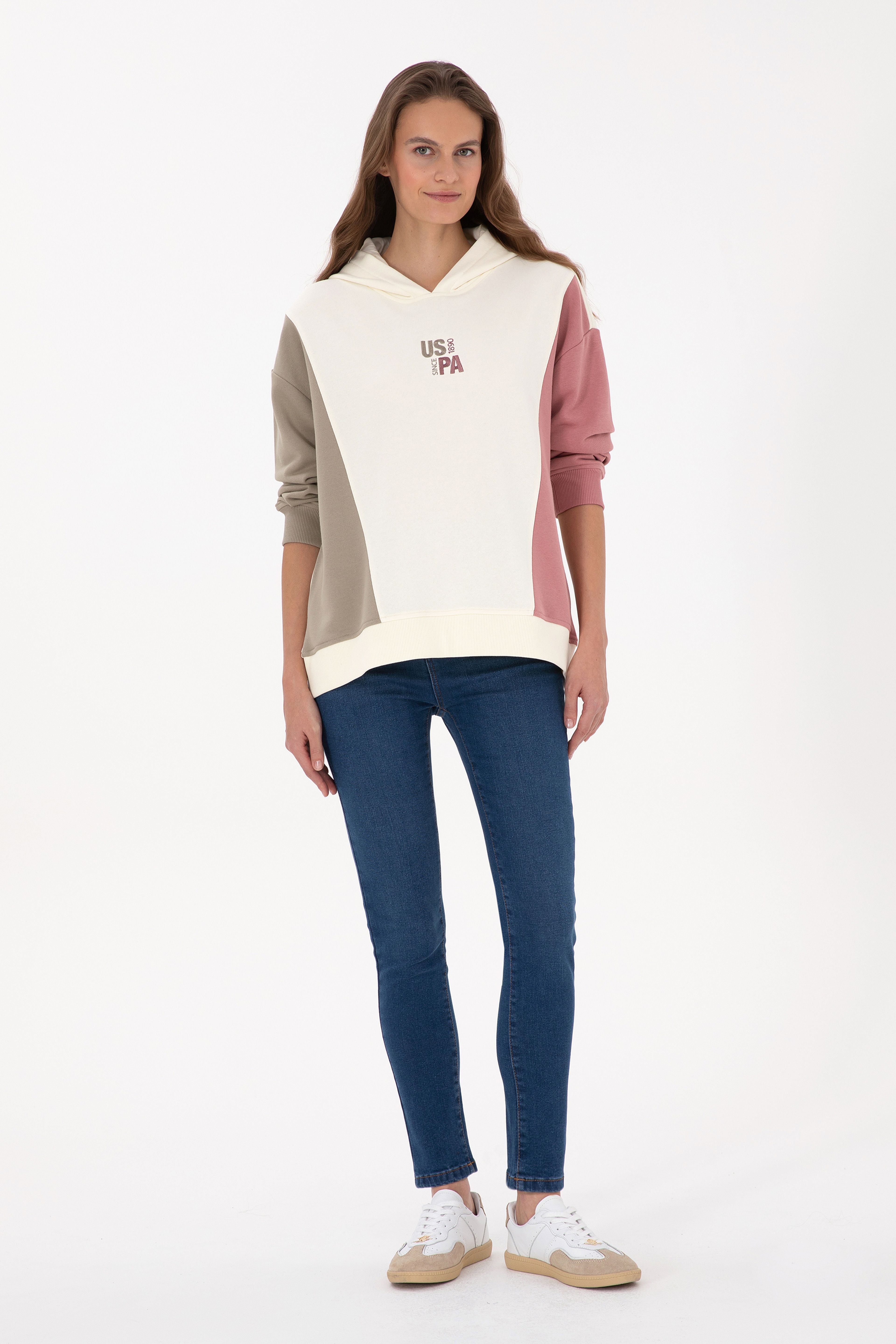 Kadın Krem Kapüşonlu Sweatshirt - Image 4