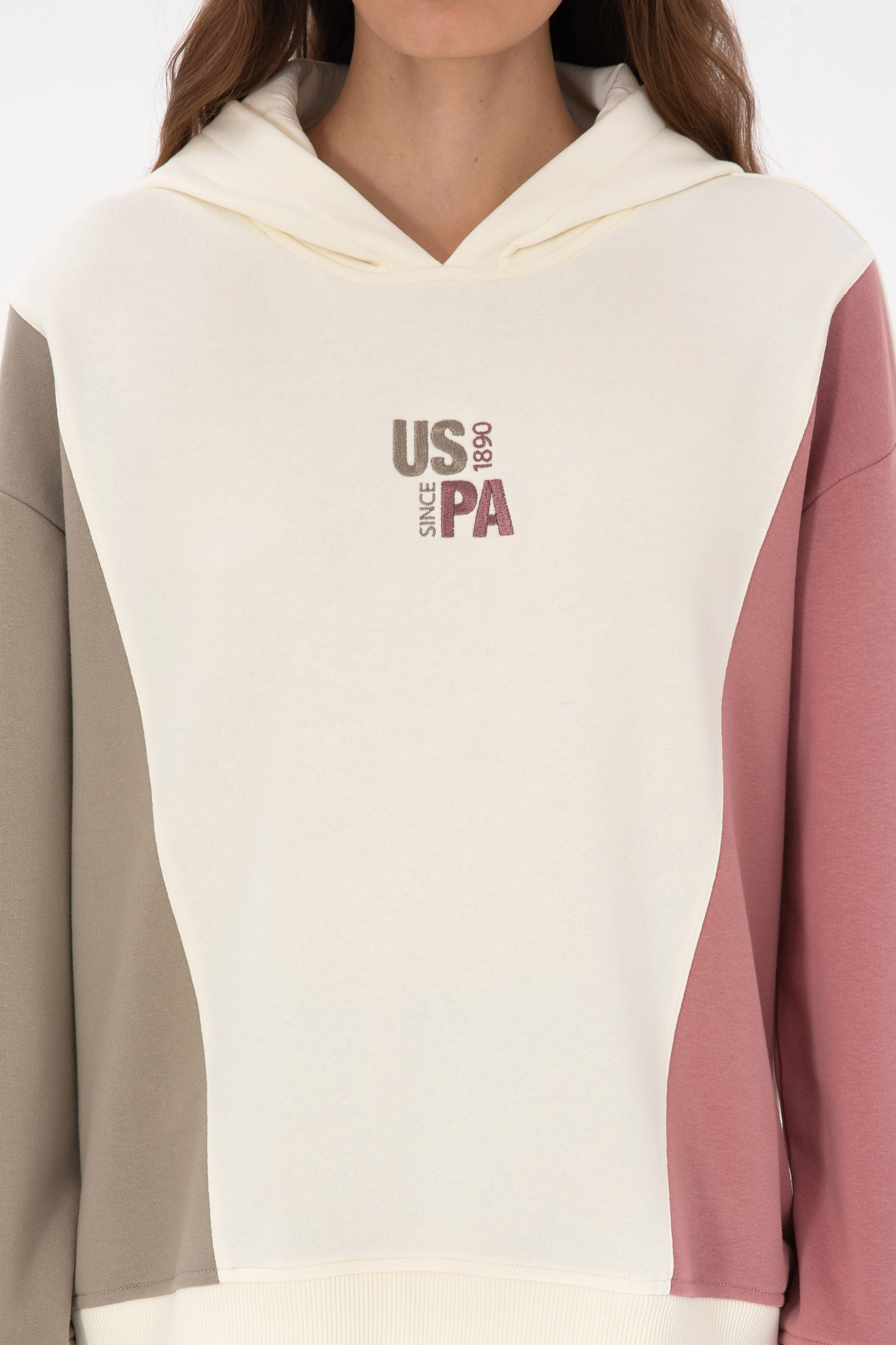 Kadın Krem Kapüşonlu Sweatshirt - Image 6