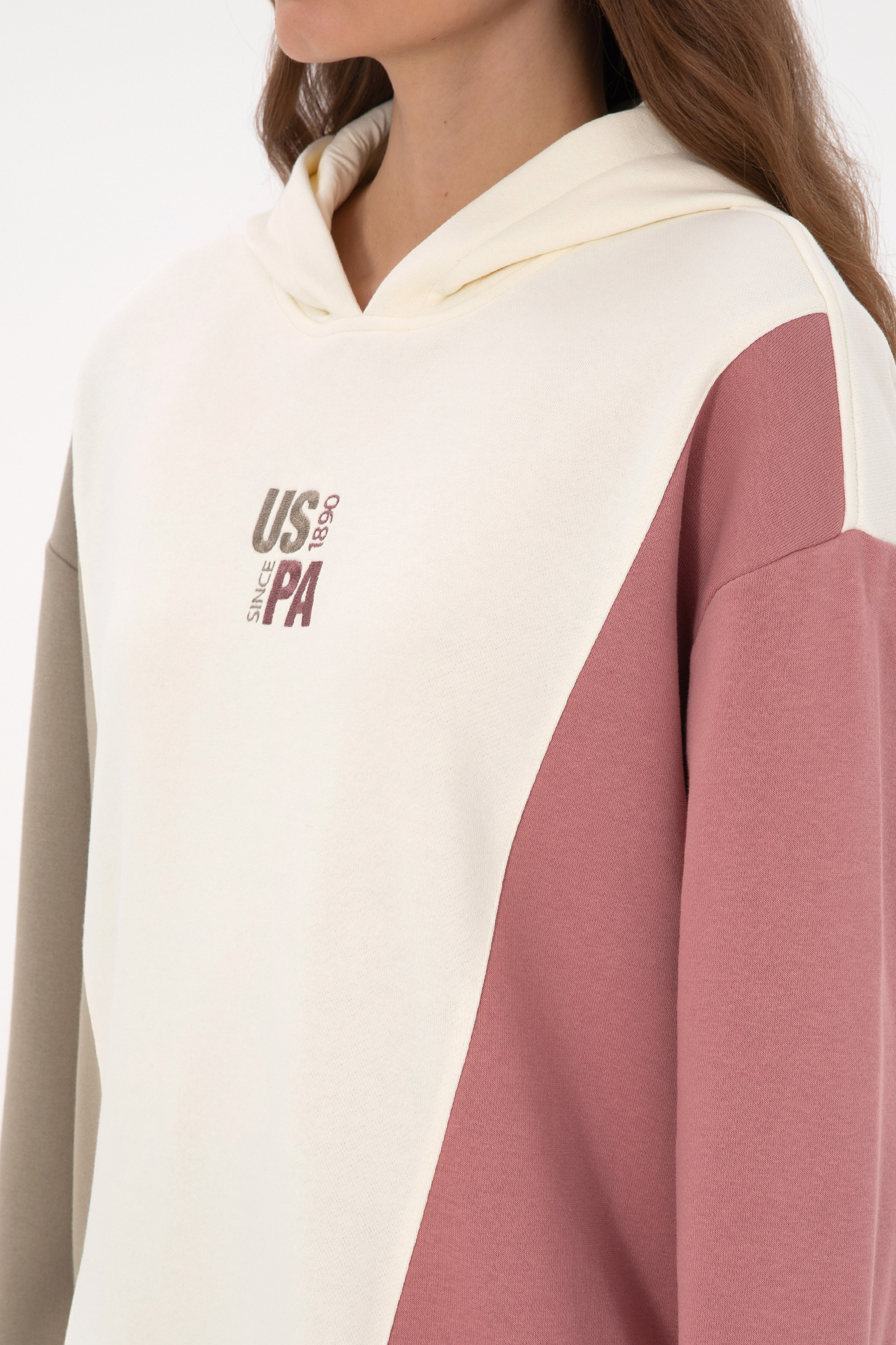 Kadın Krem Kapüşonlu Sweatshirt - Image 7