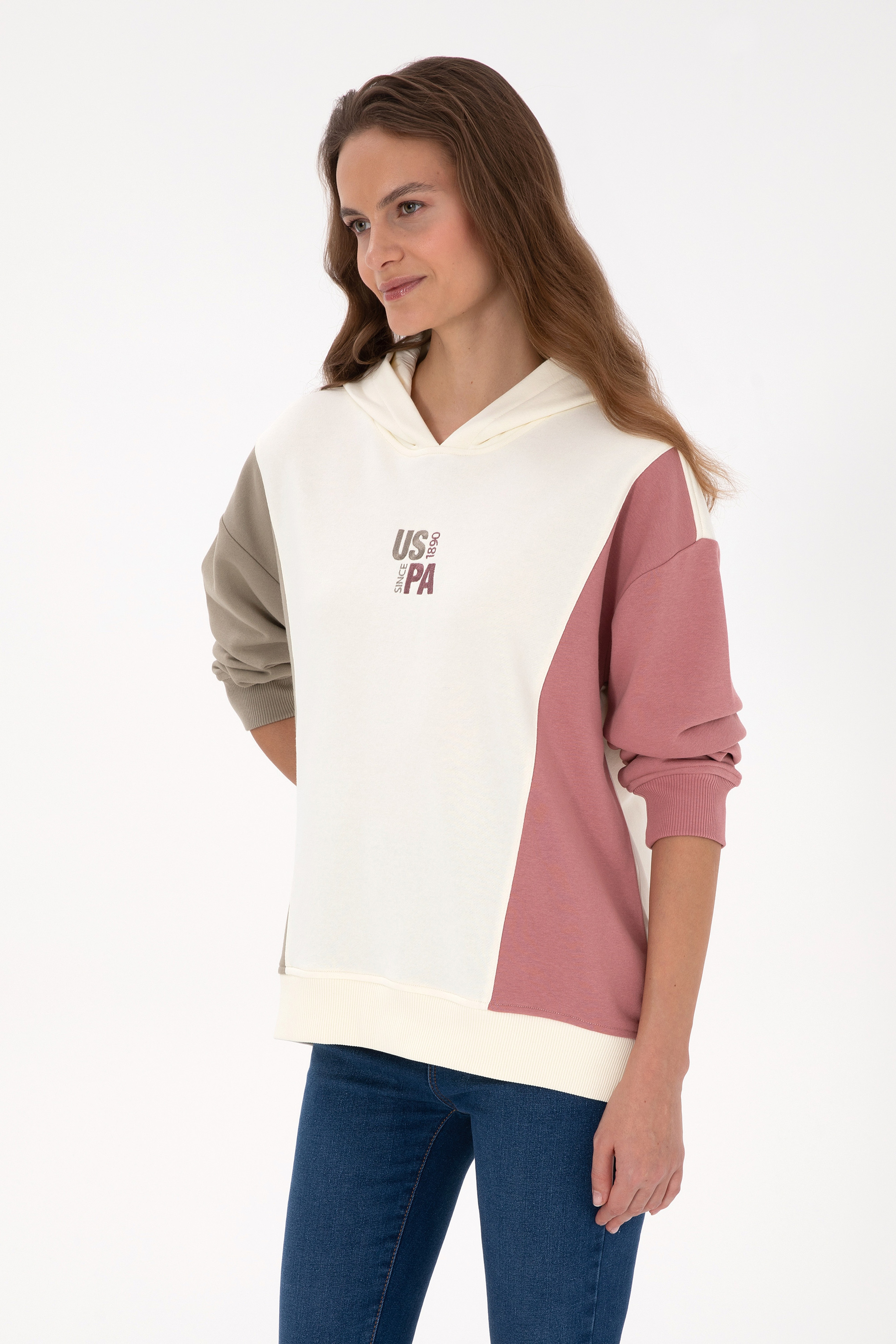 Kadın Krem Kapüşonlu Sweatshirt