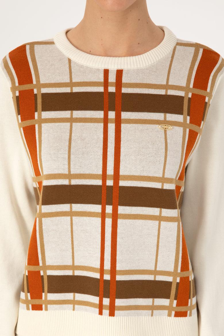 Kadın Krem Melanj Bisiklet Yaka Çizgili Kazak - 50314812006