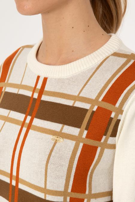 Kadın Krem Melanj Bisiklet Yaka Çizgili Kazak