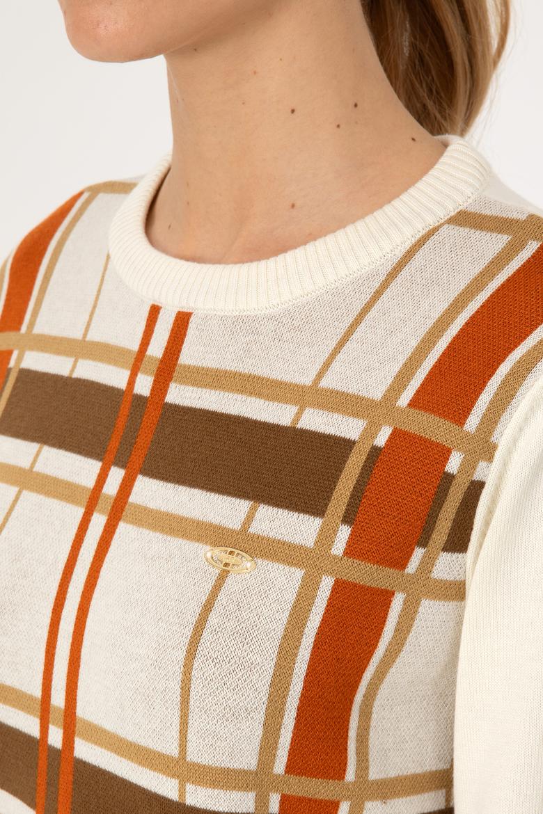 Kadın Krem Melanj Bisiklet Yaka Çizgili Kazak - 50314812006