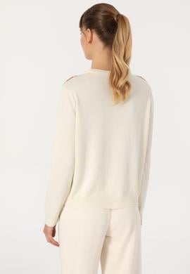 Kadın Krem Melanj Bisiklet Yaka Çizgili Kazak - 50314812006