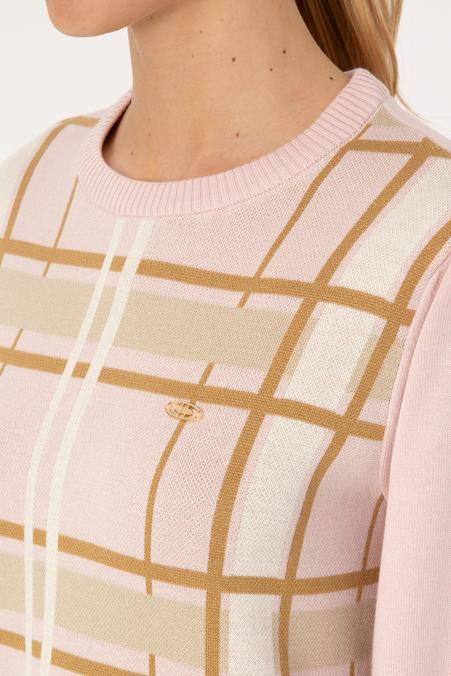 Kadın Pudra Bisiklet Yaka Çizgili Kazak