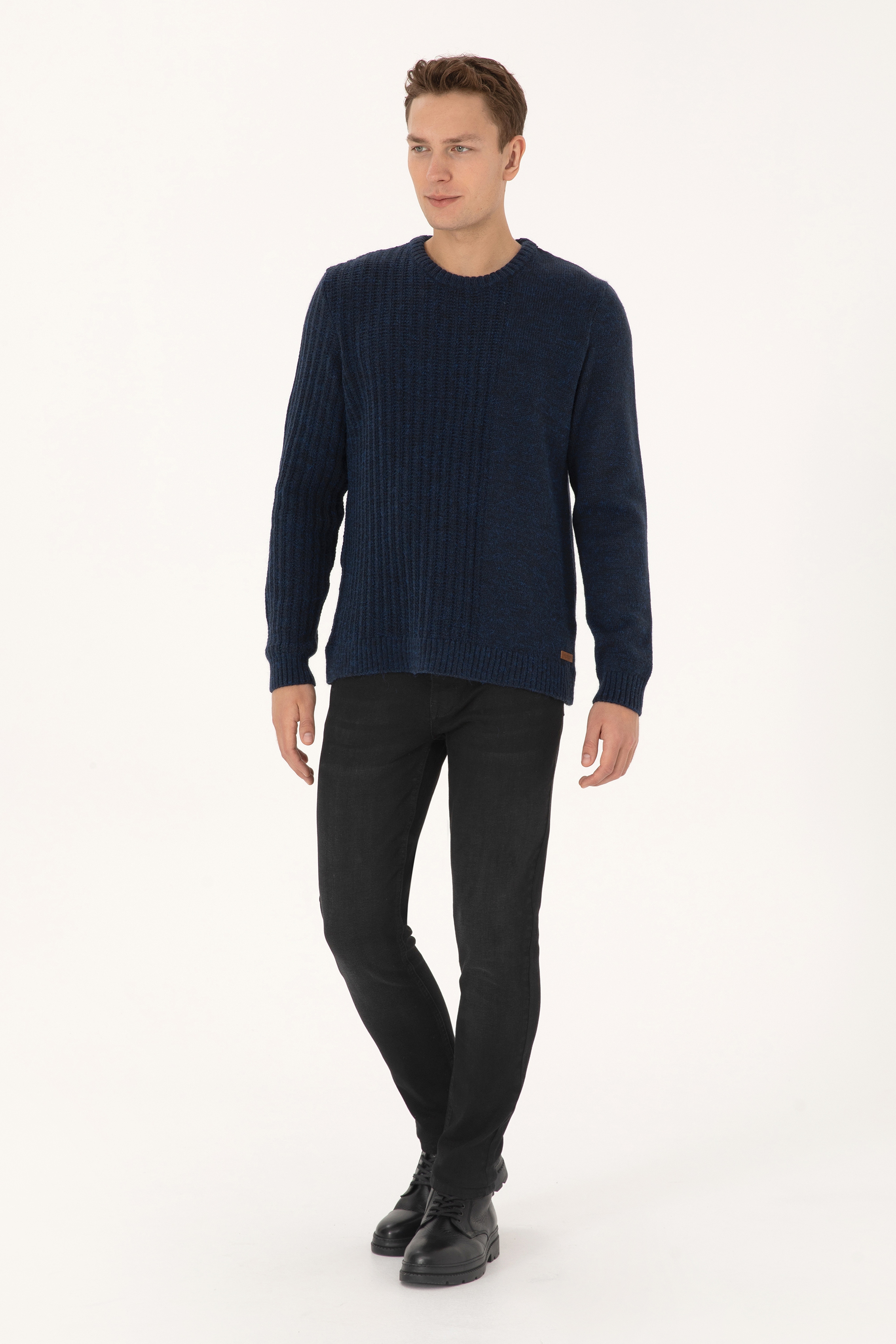Erkek Comfort Fit Bisiklet Yaka Lacivert Kazak